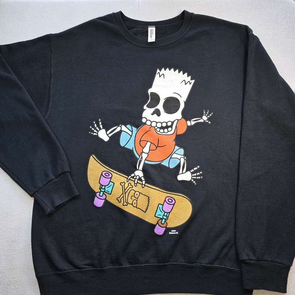 The Simpsons Jerzees Sweatshirt M Black Bart Skeleton Skateboard Crewneck - Picture 8 of 8